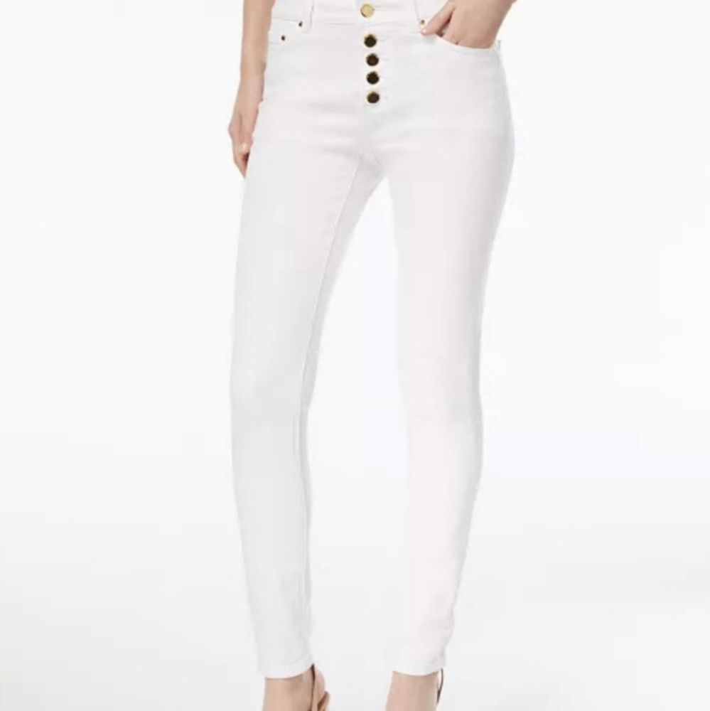 New Michael MICHAEL Selma High Rise Gold Button Rolled-Hem Skinny Cropped J…